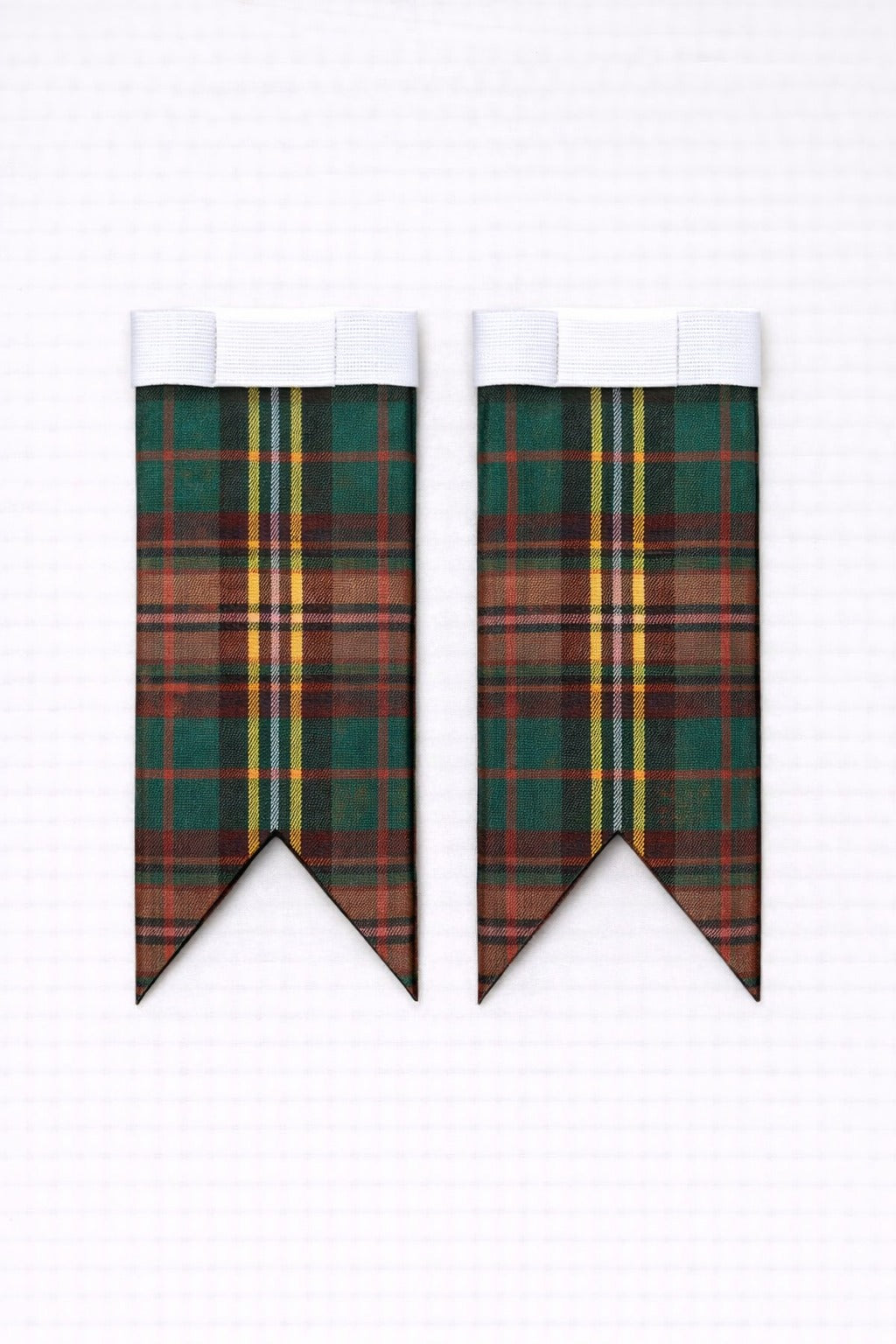 Brown Watch tartan flashes worn with traditional Scottish kilt hose for Highland dress