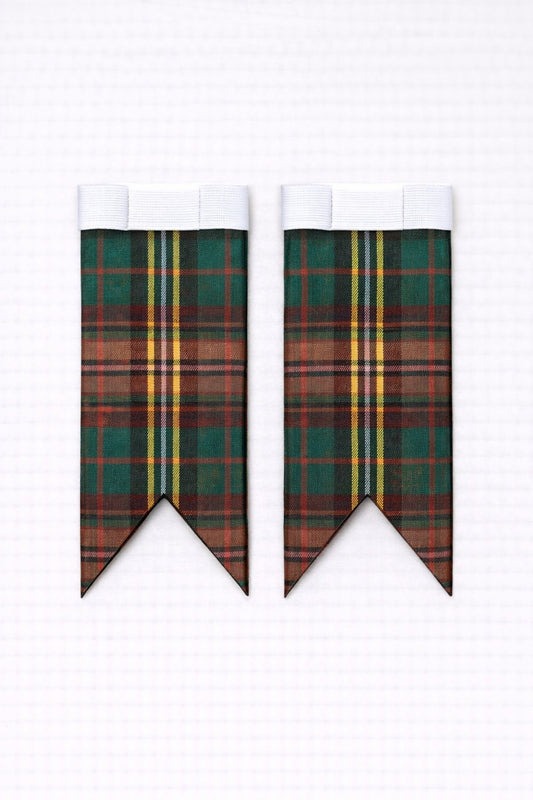 Brown Watch tartan flashes worn with traditional Scottish kilt hose for Highland dress
