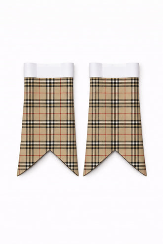 Handmade Burberry tartan kilt in beige, black, red and white pattern