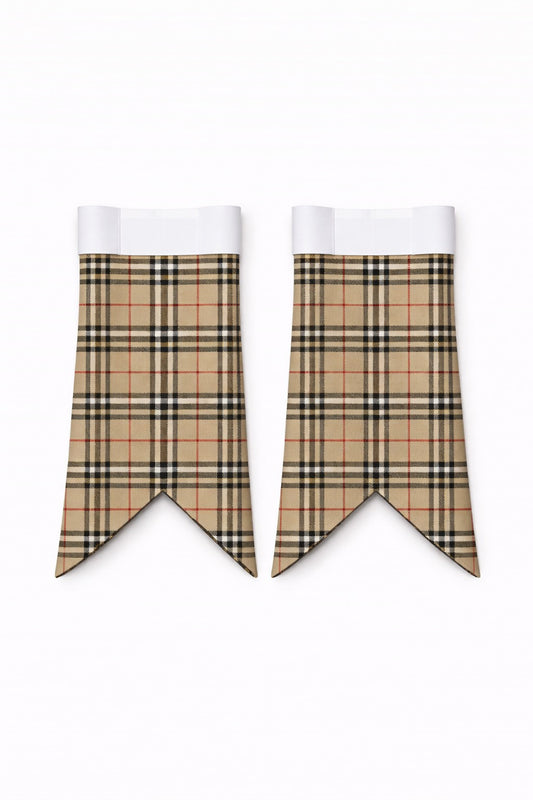 Handmade Burberry tartan kilt in beige, black, red and white pattern