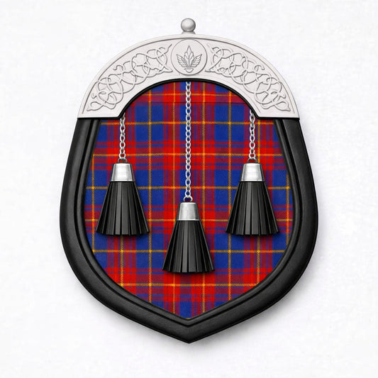 Handmade Butler tartan sporran with traditional Scottish design worn with kilt
