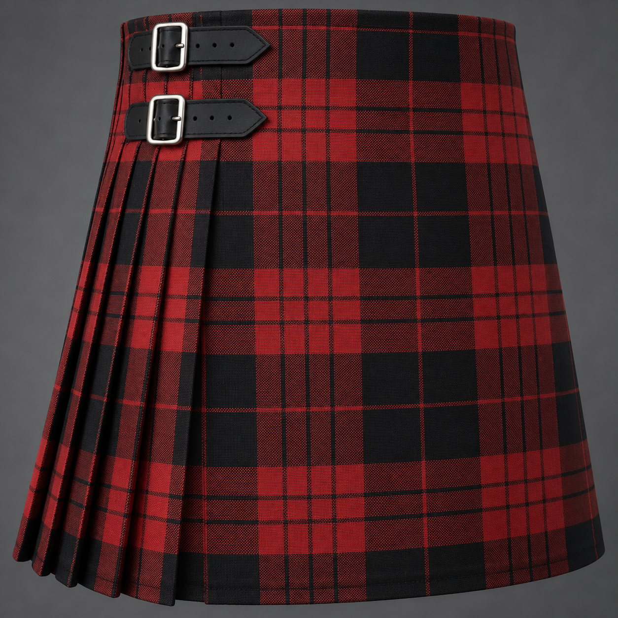 Cameron Black & Red Tartan Kilt featuring authentic Scottish tartan with traditional pleated Highland design