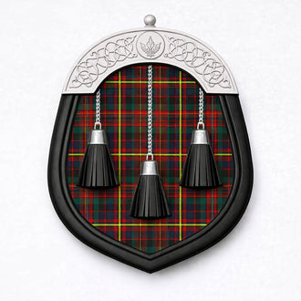 Handmade Cameron of Erracht tartan sporran with traditional Scottish design worn with kilt
