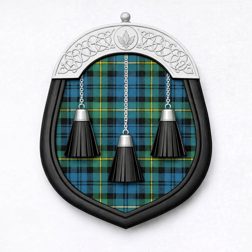 Handmade Campbell of Argyll tartan sporran with traditional Scottish design worn with kilt
