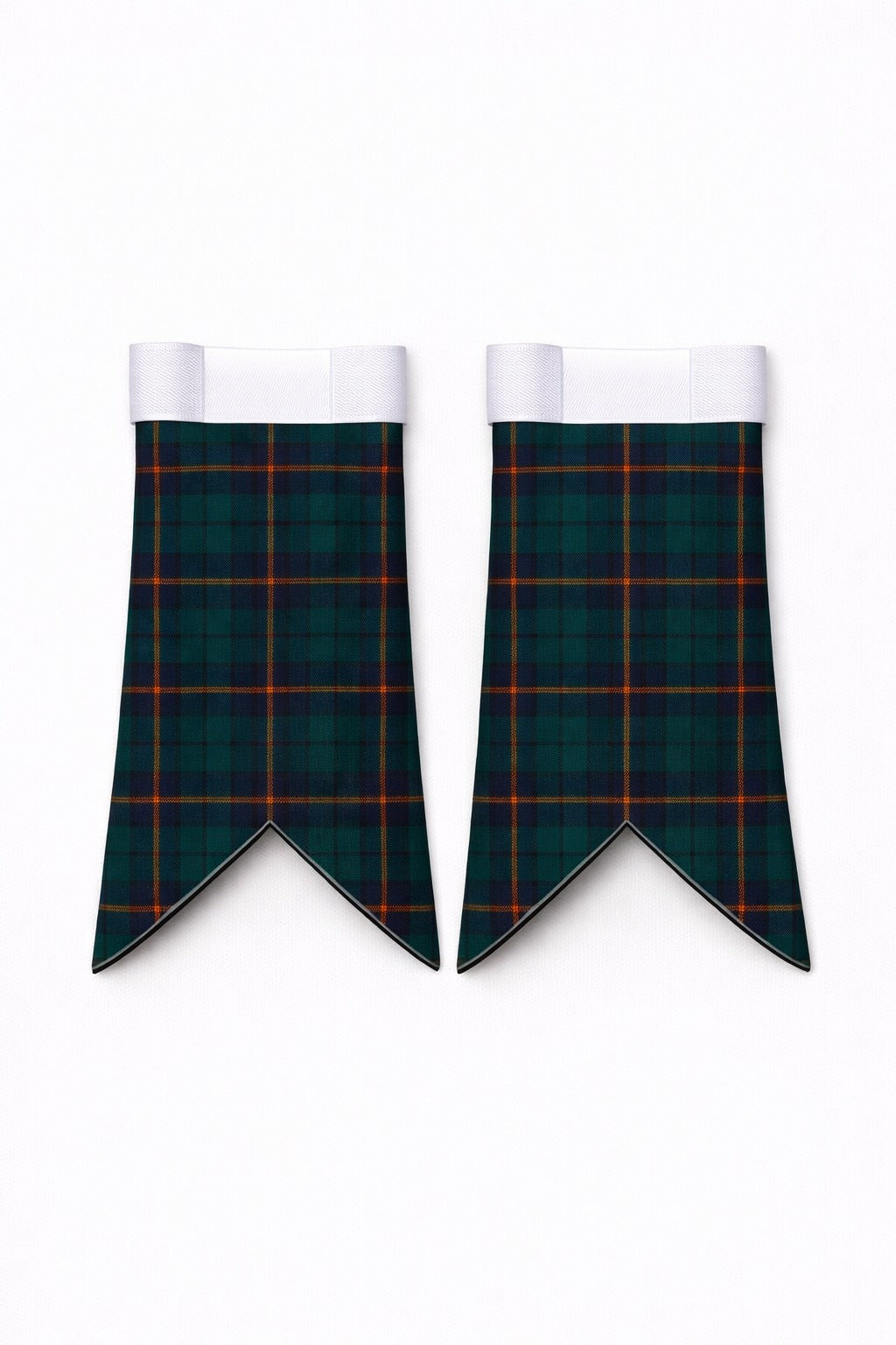 Handmade Carmichael tartan kilt in green, navy, and red pattern

