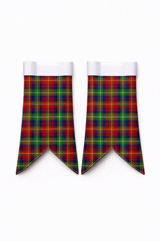 Handmade Carr tartan kilt in green, navy, and red overcheck pattern
