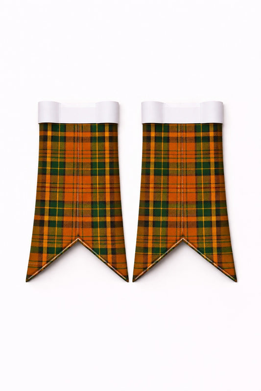 Handmade Celtic Combat tartan kilt in green, navy, and red overcheck pattern
