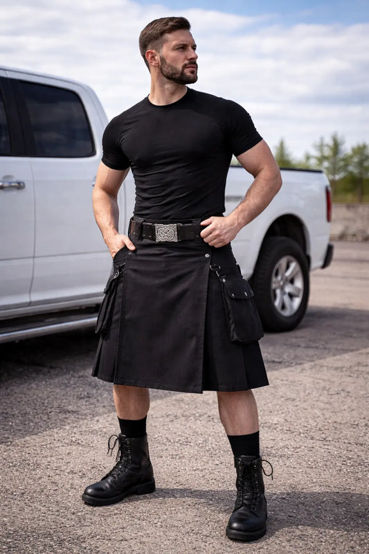 Premium Quality Scottish Black Utility Kilt
