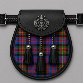 Clan Carnegie Ancient tartan sporran displayed with traditional Scottish Highland kilt accessory styling