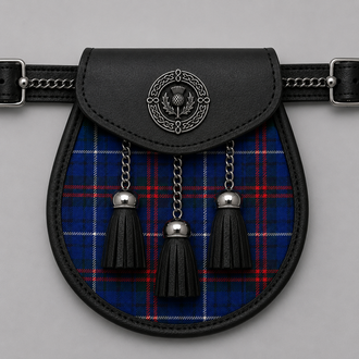 Clan Edmonstone Modern tartan sporran displayed with traditional Scottish kilt accessory for Highland wear