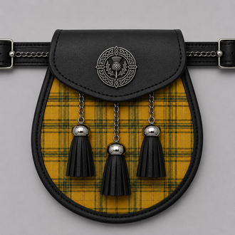 Houston Modern tartan sporran displayed with traditional Scottish Highland kilt accessory styling