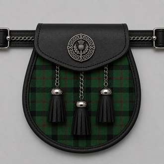 Clan Kincaid Modern Tartan Sporran displayed with traditional Scottish kilt accessory for Highland dress wear