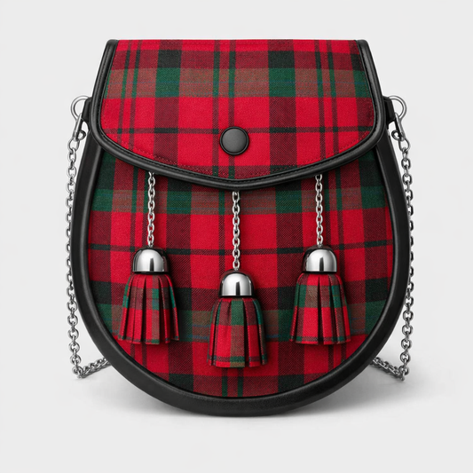 Clan MacDuff Ancient tartan sporran with traditional tassels and leather backing