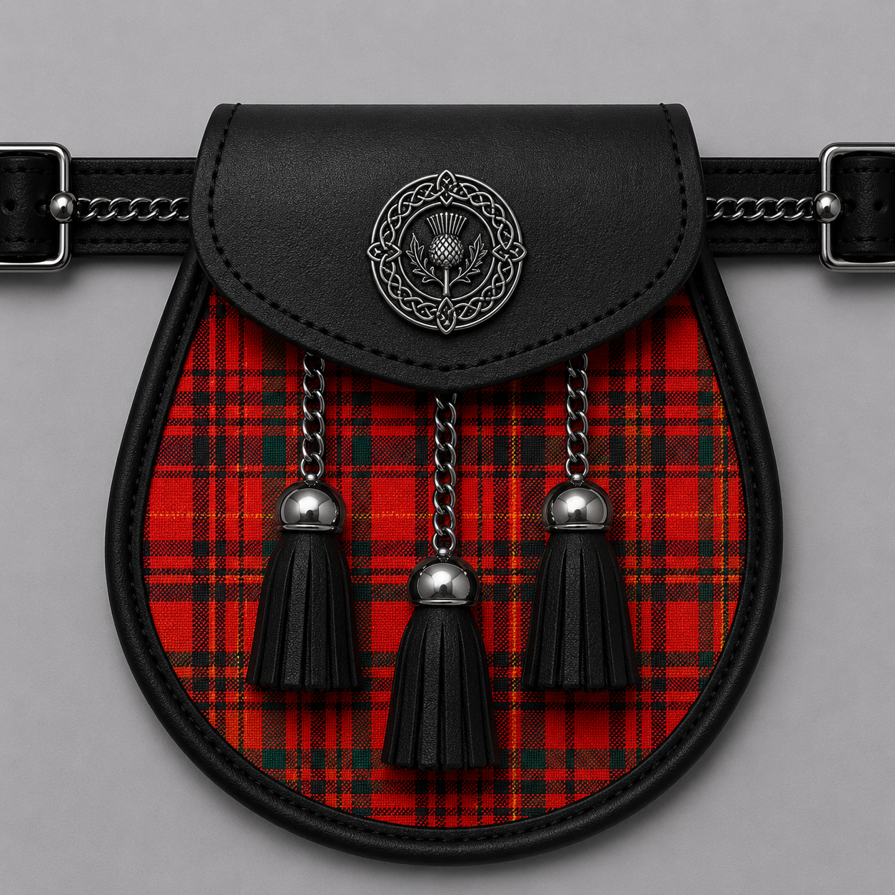 Clan Macleod Red River Ancient tartan sporran for Scottish kilt outfits and Highland formal wear