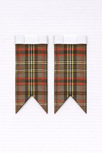 Clan Cunningham Hunting Weathered tartan flashes paired with traditional Scottish kilt hose for Highland dress