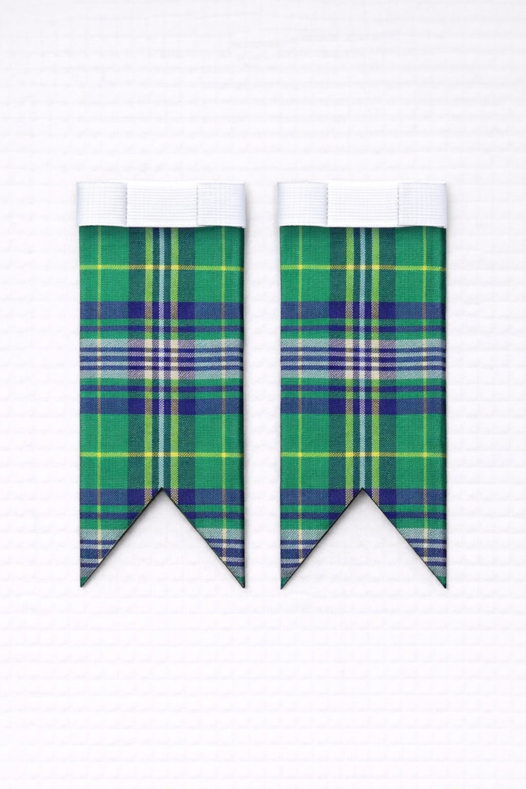Clan Jones tartan flashes worn with traditional Scottish kilt hose for Highland dress