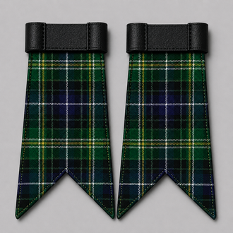 Clan MacKellar Modern tartan flashes with elastic garters for traditional Scottish kilt hose and Highland wear attire