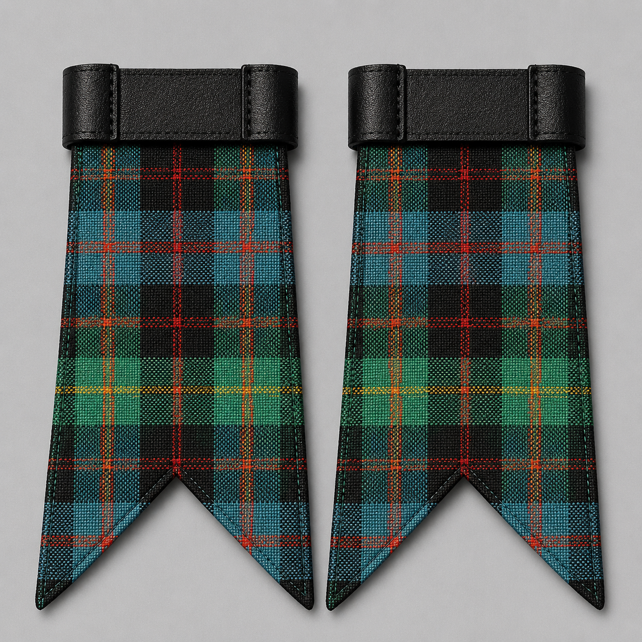 Clan MacLennan Ancient tartan kilt flashes with traditional Scottish Highland dress accessories