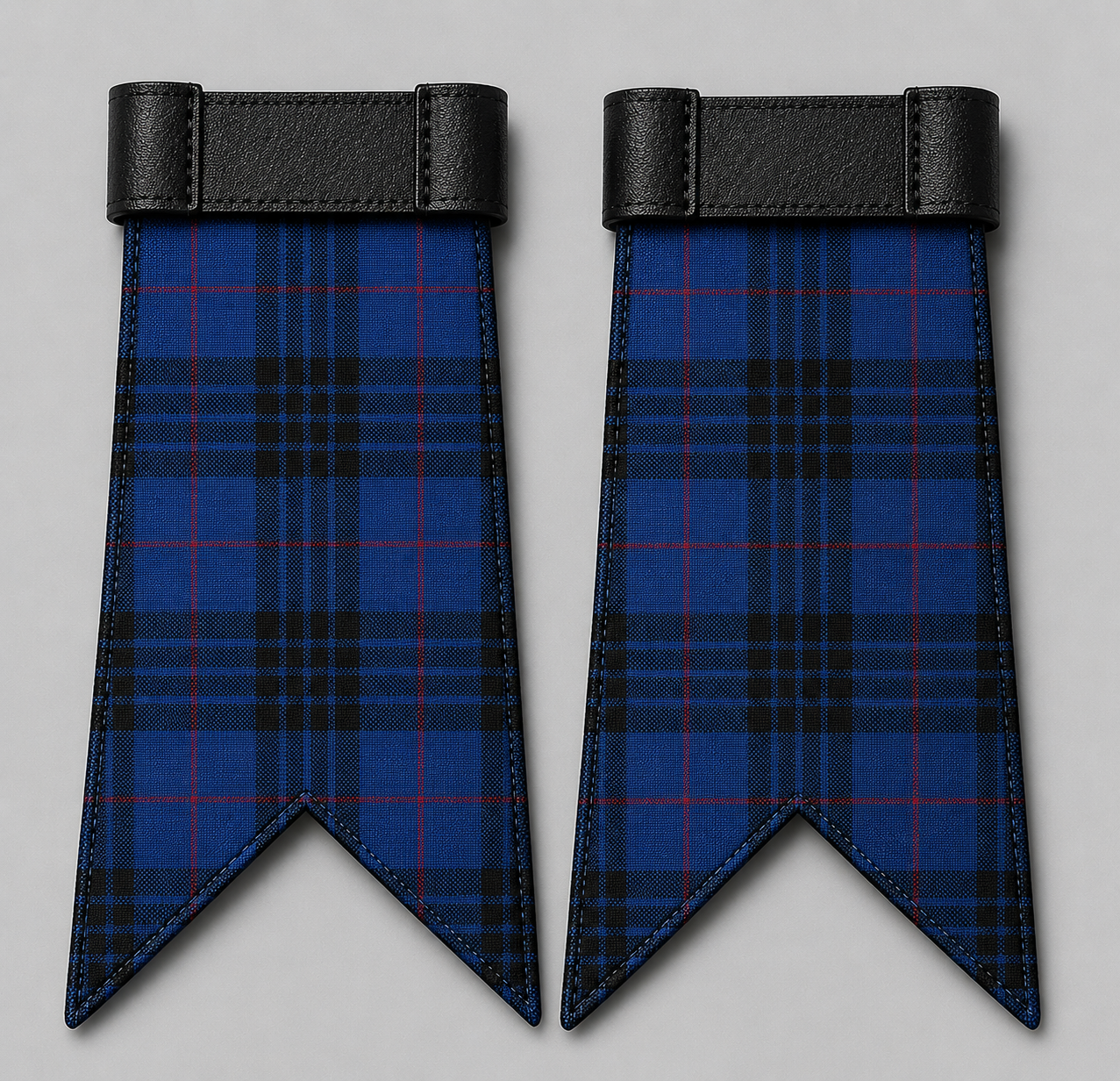Pair of Clan Mackay Blue Tartan Flashes designed for Highland kilt hose and traditional Scottish dress wear
