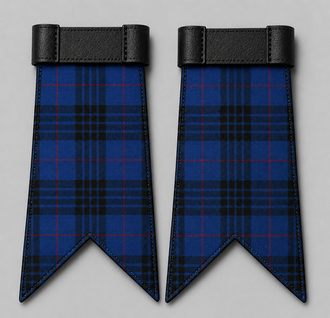 Pair of Clan Mackay Blue Tartan Flashes designed for Highland kilt hose and traditional Scottish dress wear