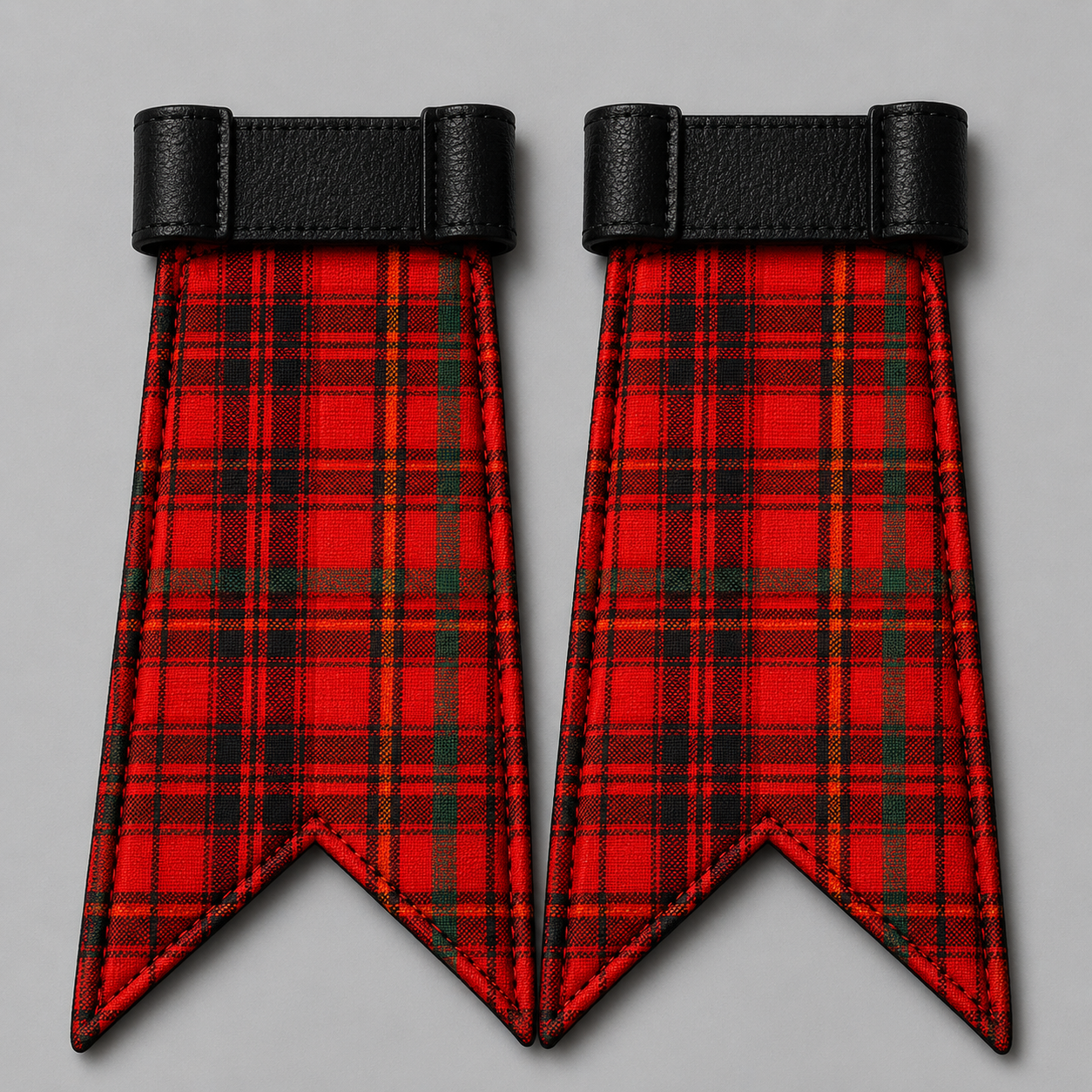 Clan Macleod Red River Ancient tartan kilt flashes with matching garters for traditional Scottish Highland dress