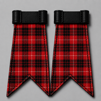 Clan Munro black and red tartan flashes attached to kilt hose for traditional Scottish Highland dress