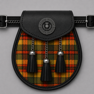 County Derry tartan sporran featuring traditional Scottish design for kilt outfits and Highland dress occasions