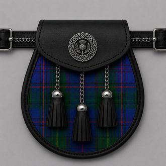County Donegal tartan sporran featuring traditional Scottish Highland design for formal kilt outfits and special events