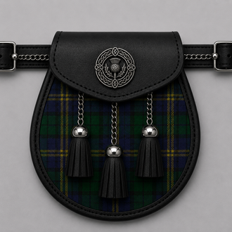 County Kilkenny tartan sporran with traditional kilt accessory design for Scottish and Irish formal wear