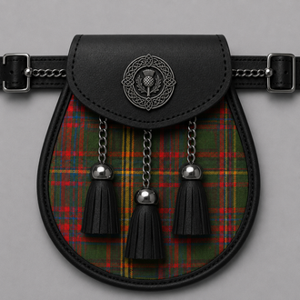 County Westmeath tartan sporran displayed with traditional kilt accessory styling for formal and casual Highland wear
