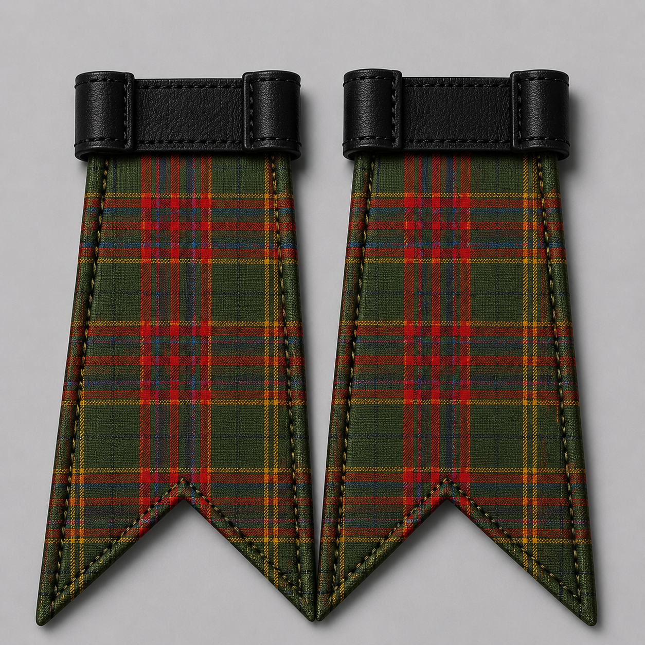 County Westmeath tartan flashes pair with elastic garters for traditional kilt hose and Highland dress wear