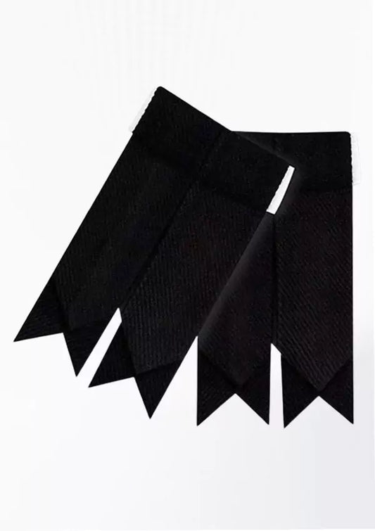 Custom black tartan kilt flashes with elastic band and Velcro closure