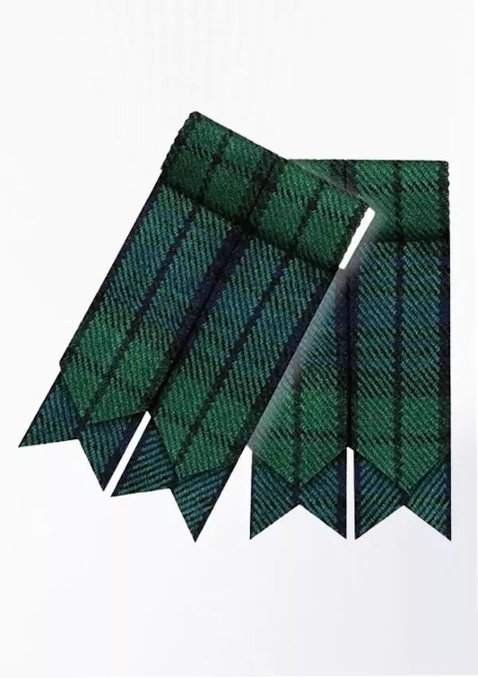 Custom Campbell tartan kilt flashes with elastic band in green and navy colors