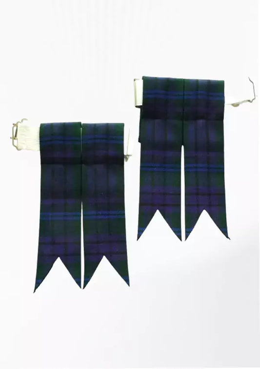 Custom Douglas tartan kilt flashes with elastic garter in green and navy plaid