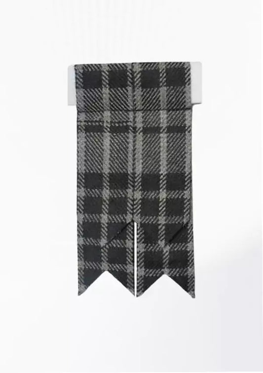 Custom Grey Watch tartan kilt flashes with elastic garter in grey and black tones