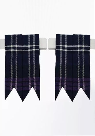 Heritage of Scotland tartan kilt flashes with elastic garters in blue and purple tones