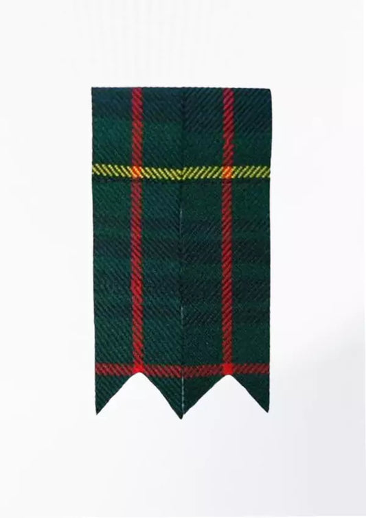 Hunting Stewart tartan kilt flashes with green, red, navy pattern and elastic garters