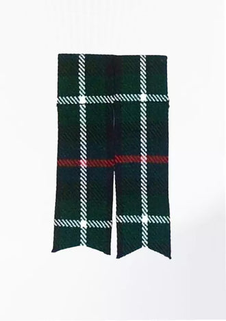 MacKenzie tartan kilt flashes with elastic garters in green, navy, and white plaid pattern