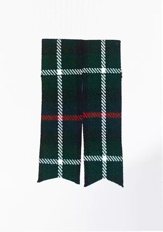 MacKenzie tartan kilt flashes with elastic garters in green, navy, and white plaid pattern