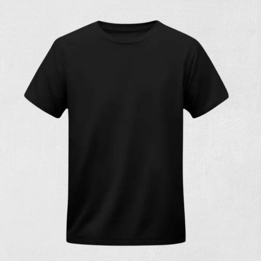 Front view of custom made black t-shirt for men
