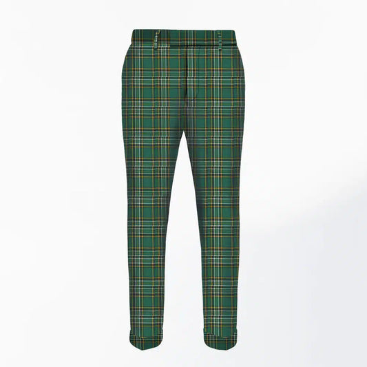 Front view of Custom Made Irish National Tartan Trouser showcasing the vibrant Irish National tartan pattern
