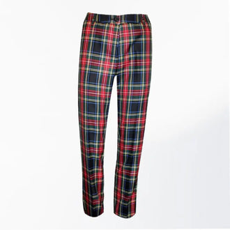 Front view of Custom Made Ladies Black Stewart Tartan Trousers with feminine fit and bold pattern

