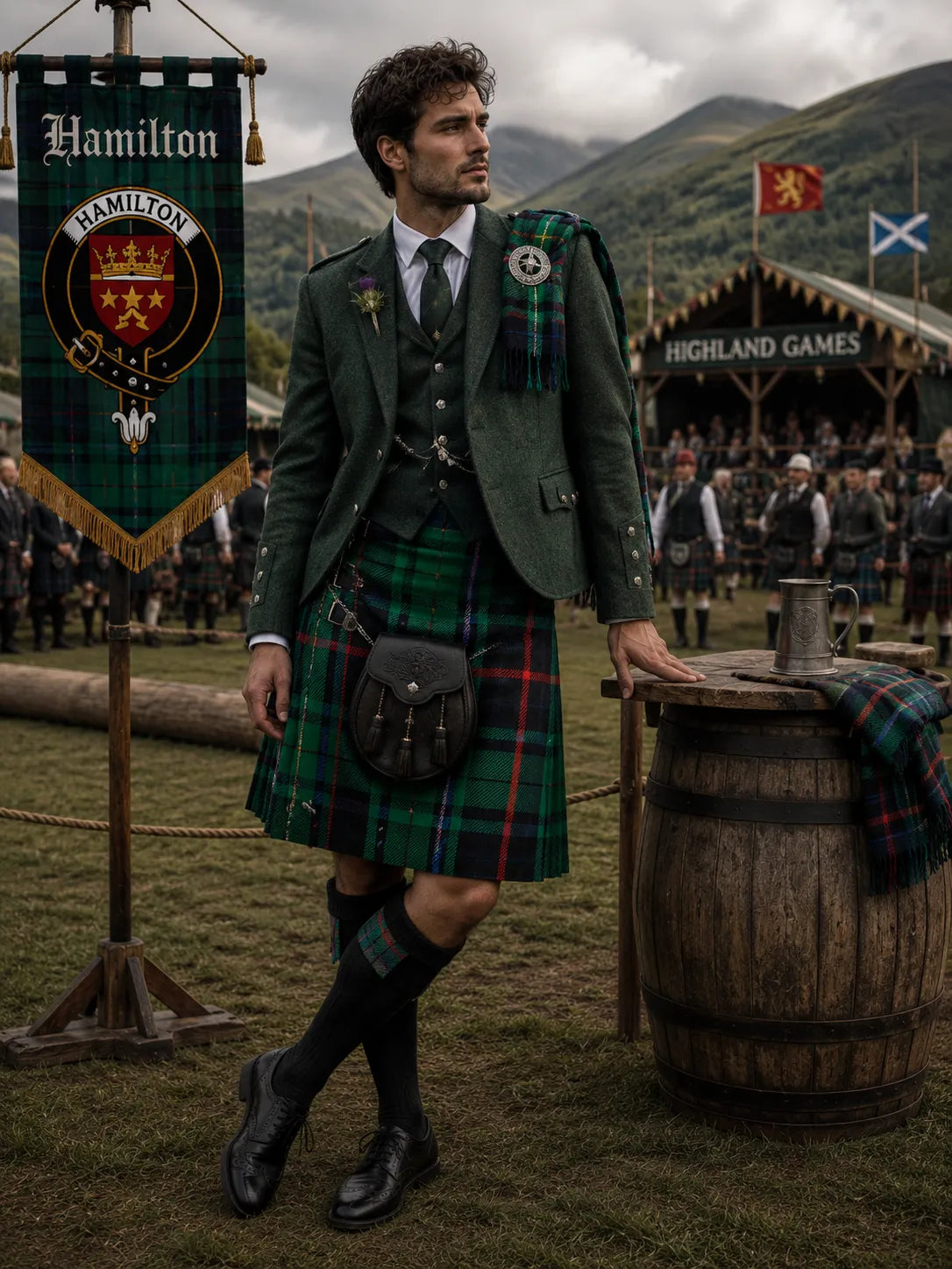 Davidson Tartan Outfit With Prince Charlie Jacket featuring a traditional Scottish kilt and formal Highland accessories