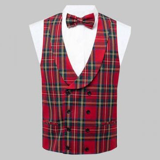 Double breasted Royal Stewart waistcoat with shawl lapel made to measure worn with kilt