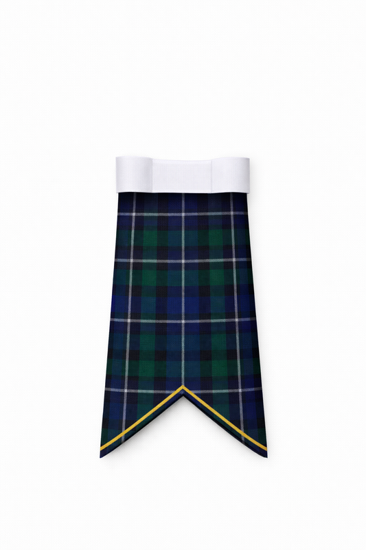Douglas Green Modern tartan flashes worn with traditional Scottish kilt hose for Highland dress