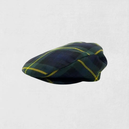 Front view of Dress Gordon Tartan Irish Hat with traditional flat cap styling.