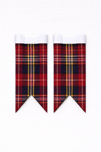 Dress Stewart tartan flashes worn with traditional Scottish kilt hose for Highland dress