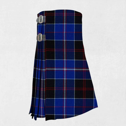 Hand made Dunlop tartan kilt with green, blue, and red check pattern