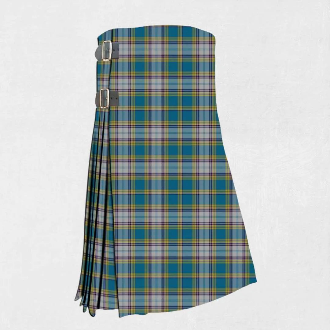 Hand made Dunn tartan kilt with green, navy, and red check pattern