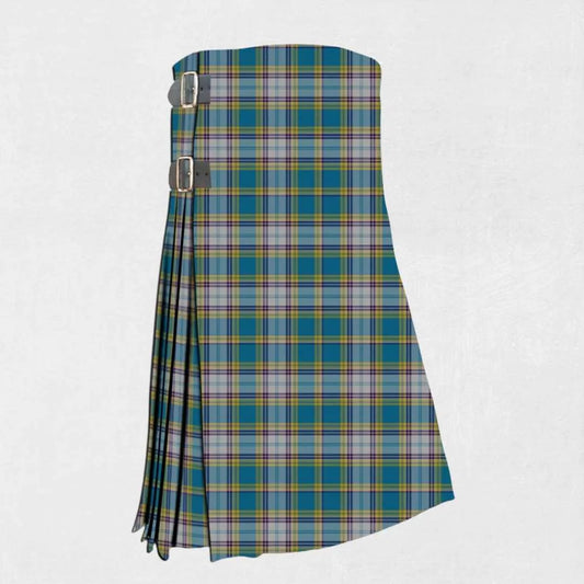 Hand made Dunn tartan kilt with green, navy, and red check pattern